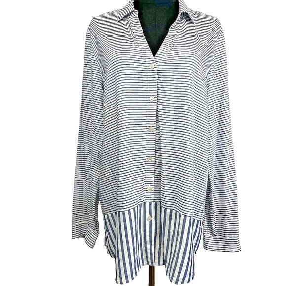 J Jill Tunic Size M Top Nautical Striped Contrasting bottom, Lightweight Coastal - Picture 1 of 10